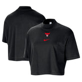 Black Chicago Bulls Women's Courtside Mock Neck Loose Fit Cropped T-Shirt sale | NBA