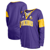 Minnesota Vikings Women's Lace-Up Notch-Neck Long Sleeve T-Shirt | NFL Outlet