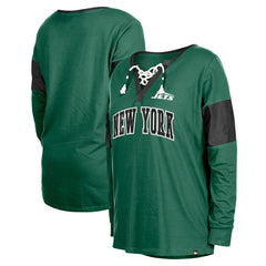 New York Jets Women's Lace-Up Notch-Neck Long Sleeve T-Shirt | NFL US