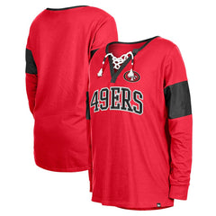 San Francisco 49ers Women's Lace-Up Notch-Neck Long Sleeve T-Shirt | NFL New