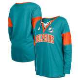 Miami Dolphins Women's Lace-Up Notch-Neck Long Sleeve T-Shirt | NFL US