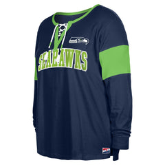Seattle Seahawks Women's Plus Size Lace-Up Notch Neck Long Sleeve T-Shirt | NFL Discount