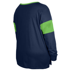 Seattle Seahawks Women's Plus Size Lace-Up Notch Neck Long Sleeve T-Shirt | NFL Discount