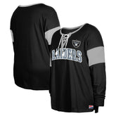 Las Vegas Raiders Women's Plus Size Lace-Up Notch Neck Long Sleeve T-Shirt | NFL Hot