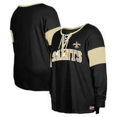 New Orleans Saints Women's Plus Size Lace-Up Notch Neck Long Sleeve T-Shirt | NFL Online