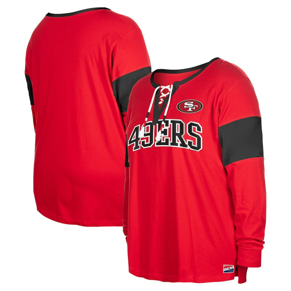 San Francisco 49ers Women's Plus Size Lace-Up Notch Neck Long Sleeve T-Shirt | NFL Online