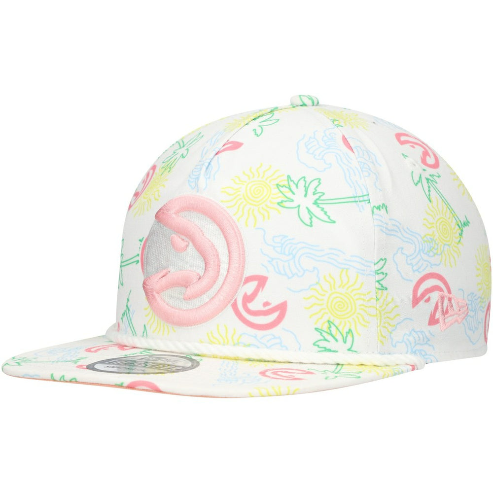 White Atlanta Hawks Palm Trees and Waves Golfer Adjustable Hat | NBA