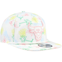 White Chicago Bulls Palm Trees and Waves Golfer Adjustable Hat | NBA
