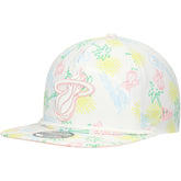 White Miami Heat Palm Trees and Waves Golfer Adjustable Hat | NBA