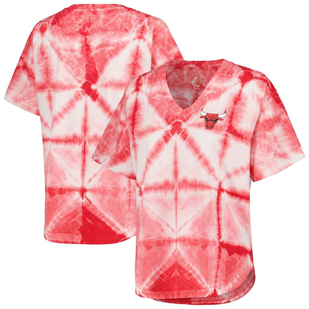 Red Chicago Bulls G-III 4Her by Carl Banks Women's Tournament Raglan Oversized Tie-Dye V-Neck T-Shirt sale | NBA