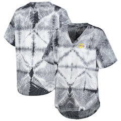 Black Los Angeles Lakers G-III 4Her by Carl Banks Women's Tournament Raglan Oversized Tie-Dye V-Neck T-Shirt | NBA