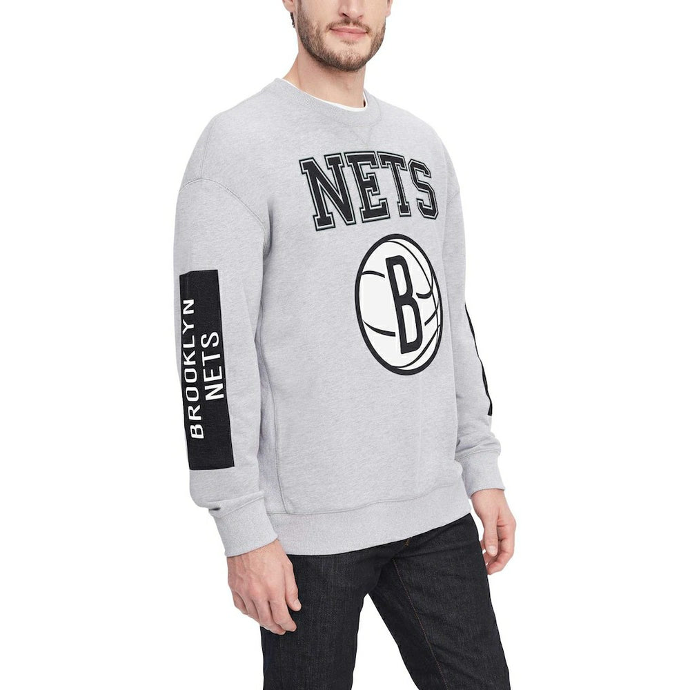 Heather Gray Brooklyn Nets Tommy Jeans Hayes Crew Neck Pullover Sweatshirt | NBA