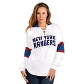 New York Rangers G-III 4Her by Carl Banks Women's Goal Zone Long Sleeve Lace-Up Hoodie T-Shirt - NHL T-shirts