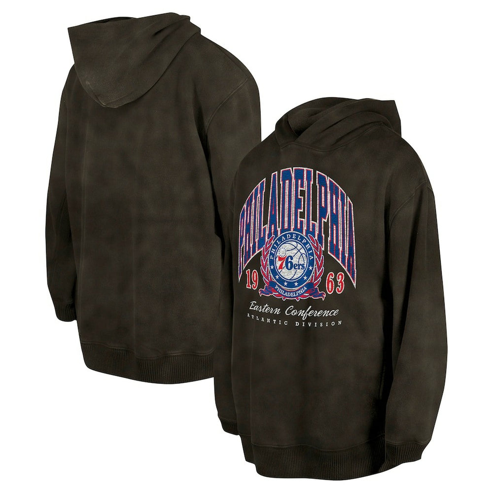 Charcoal Philadelphia 76ers Unisex Oversized Essentials Pigment Wash Fleece Pullover Hoodie | NBA