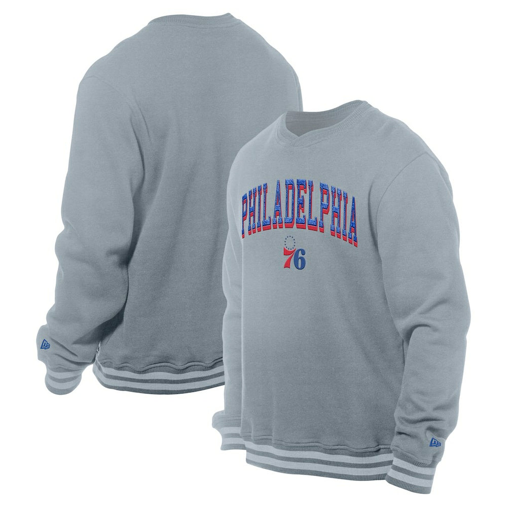 Gray Philadelphia 76ers Chenille Cross Over Pullover Sweatshirt | NBA