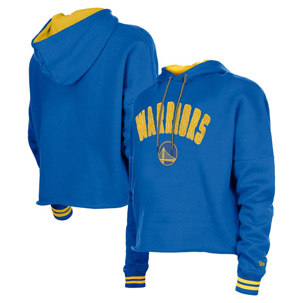 Royal Golden State Warriors Women's Boxy Raw Edge Pullover Hoodie sale | NBA