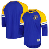 Milwaukee Brewers Mitchell & Ness Cooperstown Collection Legendary Raglan Slub Henley 3/4-Sleeve T-Shirt - MLB T-shirts