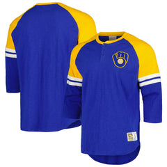 Milwaukee Brewers Mitchell & Ness Cooperstown Collection Legendary Raglan Slub Henley 3/4-Sleeve T-Shirt - MLB T-shirts