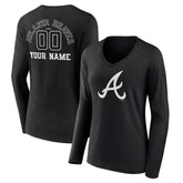 Atlanta Braves Women's Monochrome Personalized Name & Number Long Sleeve V-Neck T-Shirt - MLB T-shirts
