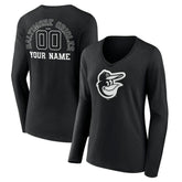 Baltimore Orioles Women's Monochrome Personalized Name & Number Long Sleeve V-Neck T-Shirt - MLB T-shirts