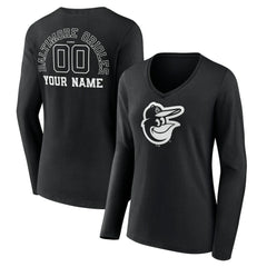 Baltimore Orioles Women's Monochrome Personalized Name & Number Long Sleeve V-Neck T-Shirt - MLB T-shirts