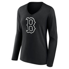 Boston Red Sox Women's Monochrome Personalized Name & Number Long Sleeve V-Neck T-Shirt - MLB T-shirts