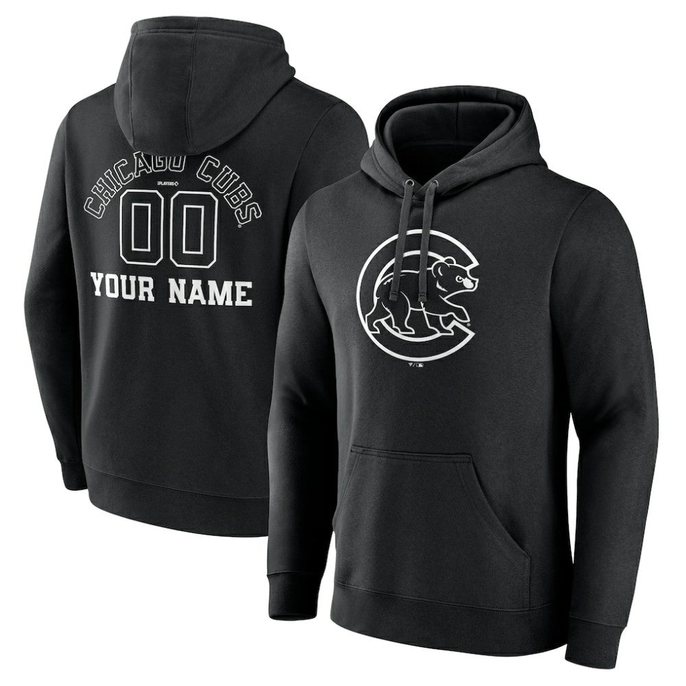 Chicago Cubs Monochrome Personalized Name & Number Pullover Hoodie - MLB Hoodies