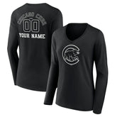 Chicago Cubs Women's Monochrome Personalized Name & Number Long Sleeve V-Neck T-Shirt - MLB T-shirts