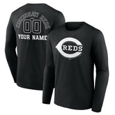 Cincinnati Reds Monochrome Personalized Name & Number Long Sleeve T-Shirt - MLB T-shirts
