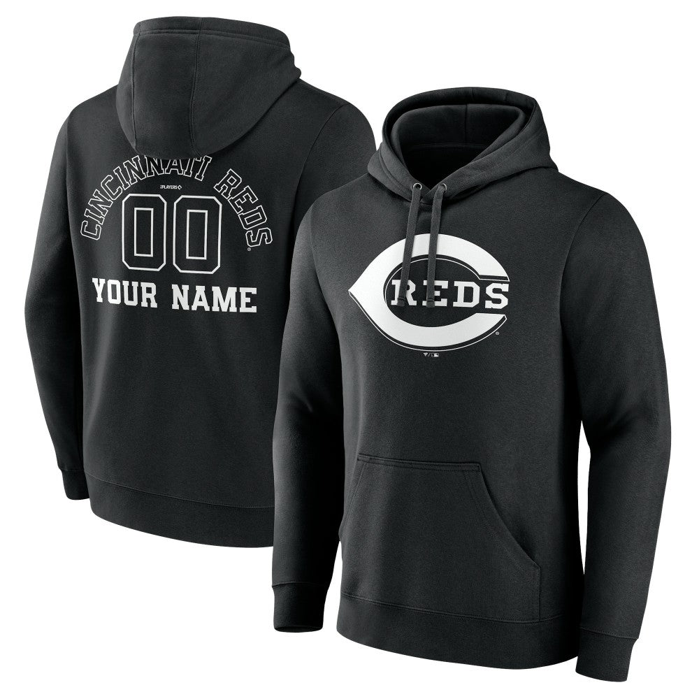 Cincinnati Reds Monochrome Personalized Name & Number Pullover Hoodie - MLB Hoodies