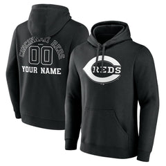 Cincinnati Reds Monochrome Personalized Name & Number Pullover Hoodie - MLB Hoodies