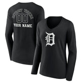 Detroit Tigers Women's Monochrome Personalized Name & Number Long Sleeve V-Neck T-Shirt - MLB T-shirts