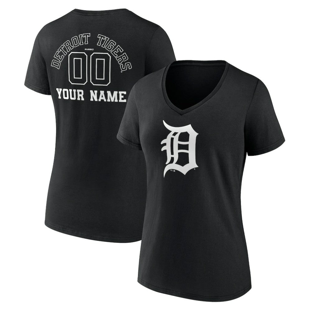 Detroit Tigers Women's Monochrome Personalized Name & Number V-Neck T-Shirt - MLB T-shirts