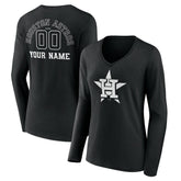 Houston Astros Women's Monochrome Personalized Name & Number Long Sleeve V-Neck T-Shirt - MLB T-shirts