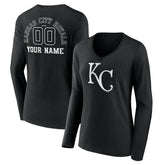 Kansas City Royals Women's Monochrome Personalized Name & Number Long Sleeve V-Neck T-Shirt - MLB T-shirts