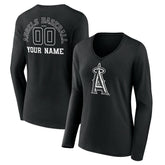 Los Angeles Angels Women's Monochrome Personalized Name & Number Long Sleeve V-Neck T-Shirt - MLB T-shirts
