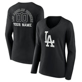 Los Angeles Dodgers Women's Monochrome Personalized Name & Number Long Sleeve V-Neck T-Shirt - MLB T-shirts