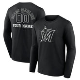 Miami Marlins Monochrome Personalized Name & Number Long Sleeve T-Shirt - MLB T-shirts