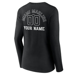 Miami Marlins Women's Monochrome Personalized Name & Number Long Sleeve V-Neck T-Shirt - MLB T-shirts