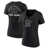 Miami Marlins Women's Monochrome Personalized Name & Number V-Neck T-Shirt - MLB T-shirts