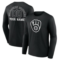 Milwaukee Brewers Monochrome Personalized Name & Number Long Sleeve T-Shirt - MLB T-shirts