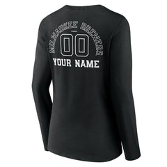 Milwaukee Brewers Women's Monochrome Personalized Name & Number Long Sleeve V-Neck T-Shirt - MLB T-shirts
