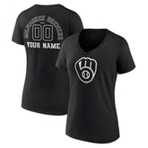 Milwaukee Brewers Women's Monochrome Personalized Name & Number V-Neck T-Shirt - MLB T-shirts