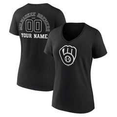 Milwaukee Brewers Women's Monochrome Personalized Name & Number V-Neck T-Shirt - MLB T-shirts