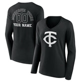 Minnesota Twins Women's Monochrome Personalized Name & Number Long Sleeve V-Neck T-Shirt - MLB T-shirts