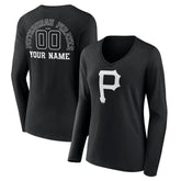 Pittsburgh Pirates Women's Monochrome Personalized Name & Number Long Sleeve V-Neck T-Shirt - MLB T-shirts