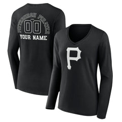 Pittsburgh Pirates Women's Monochrome Personalized Name & Number Long Sleeve V-Neck T-Shirt - MLB T-shirts