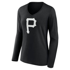 Pittsburgh Pirates Women's Monochrome Personalized Name & Number Long Sleeve V-Neck T-Shirt - MLB T-shirts