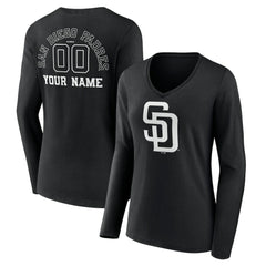 San Diego Padres Women's Monochrome Personalized Name & Number Long Sleeve V-Neck T-Shirt - MLB T-shirts