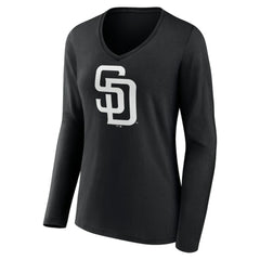 San Diego Padres Women's Monochrome Personalized Name & Number Long Sleeve V-Neck T-Shirt - MLB T-shirts